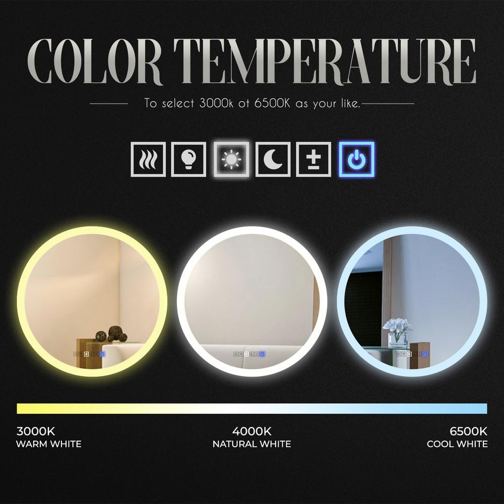 Elegant 28" Round Frameless LED Bathroom Mirror with Touch Sensor