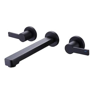 Double Handle Wall Mounted Bathroom Faucet Modern 3-Hole Brass Bathroom Basin Taps in Matte Black