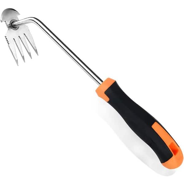 13 in. Weeder Stainless Steel Dual Purpose Garden Hand Tool 4 Teeth Easy Grip Rubber Handle for Gardening