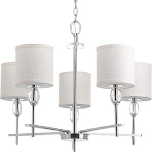 Status Collection 5-Light Polished Chrome Off-White Textured Linen Shade Coastal Chandelier Light