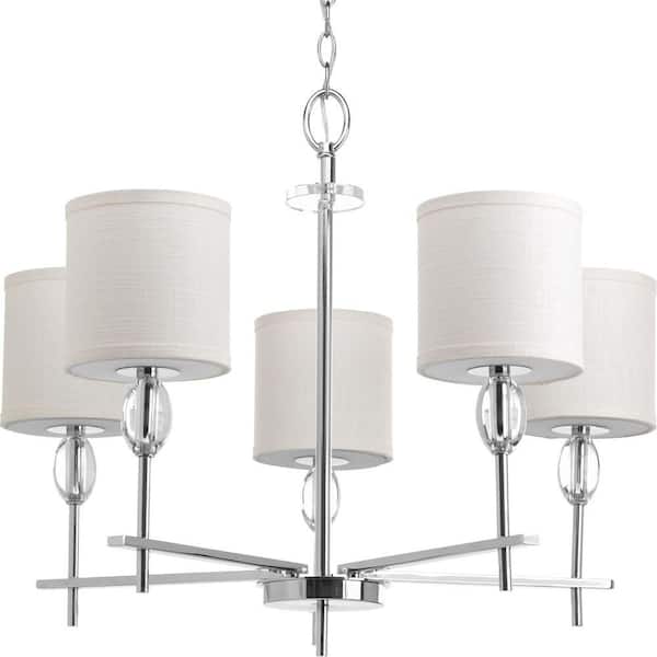 Progress Lighting Status Collection 5-Light Polished Chrome Off-White Textured Linen Shade Coastal Chandelier Light