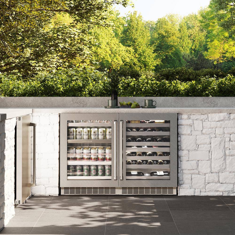 24" Stainless Steel Undercounter Beverage Fridge with Glass Door