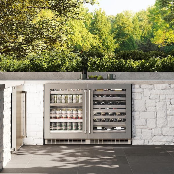 24 in. Touchstone 151 Can Beverage Fridge with Satin Stainless Steel Glass Door