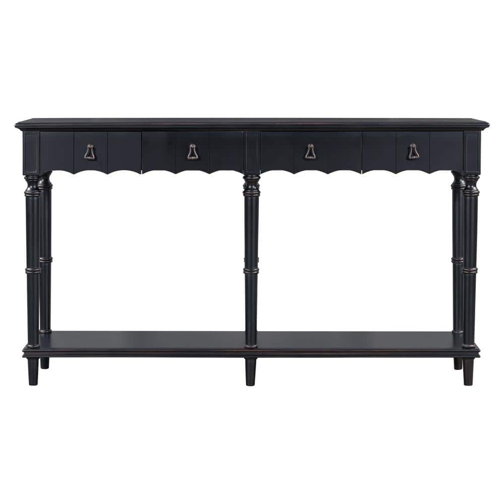 Angel Sar 63 in. Black Standard Rectangle Wood Console Table with 4