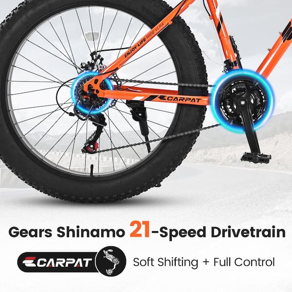 26 in. Orange Full Shimano 21-Speed Mountain Bike Fat Tire Bike Adult/Youth