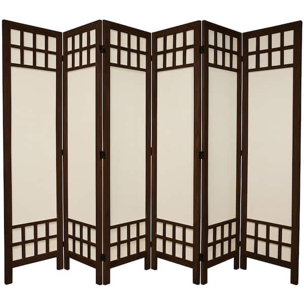 5.5 ft. Burnt Brown Muslin Window Pane 6-Panel Room Divider