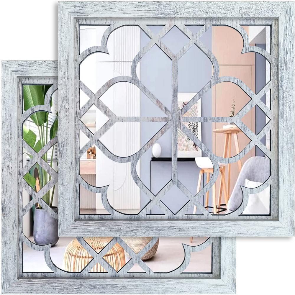 Cubilan 12 in. W x 12 in. H Wood Rectangle Framed Rustic White Mirror ...