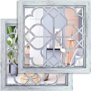 12 in. W x 12 in. H Wood Rectangle Framed Rustic White Mirror, 2 PCS