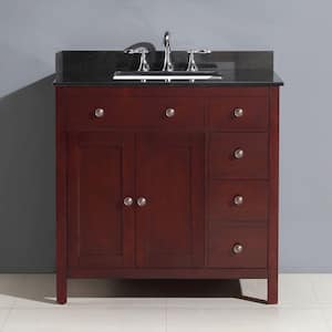 Austen 36 in. Vanity in Dark Cherry with Granite Vanity Top in Black