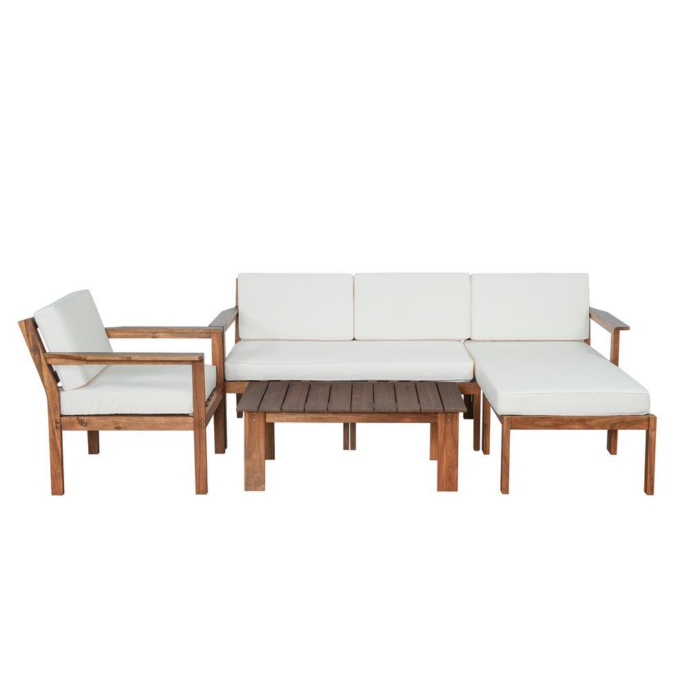 4-Piece Acacia Wood Patio Conversation Set with Coffee Table, Beige Cushion