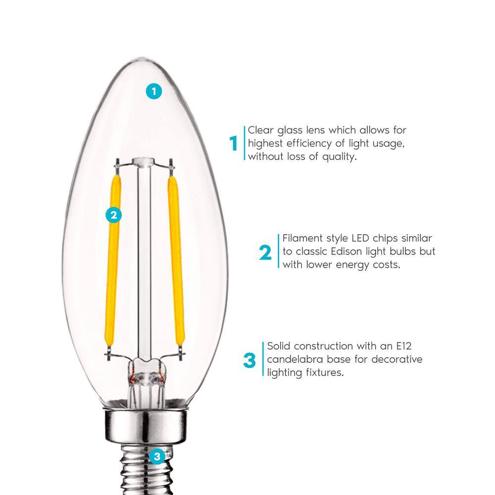 Vintage Soft White Dimmable LED Candelabra Bulbs, 16 Pack