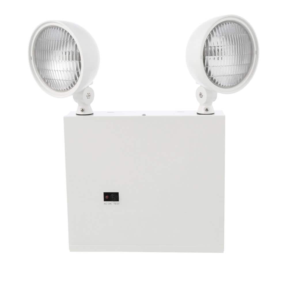 White Steel Dual Head Emergency Light with Integrated LEDs