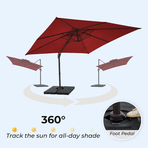 10 ft. x 10 ft. Square Two-Tier Top Rotation Outdoor Cantilever Patio Umbrella with Cover in Red