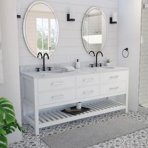 Valencia 72 in. W x 22 in. D x 34 in . H Oak Double Sink Bathroom Vanity - White with White Top