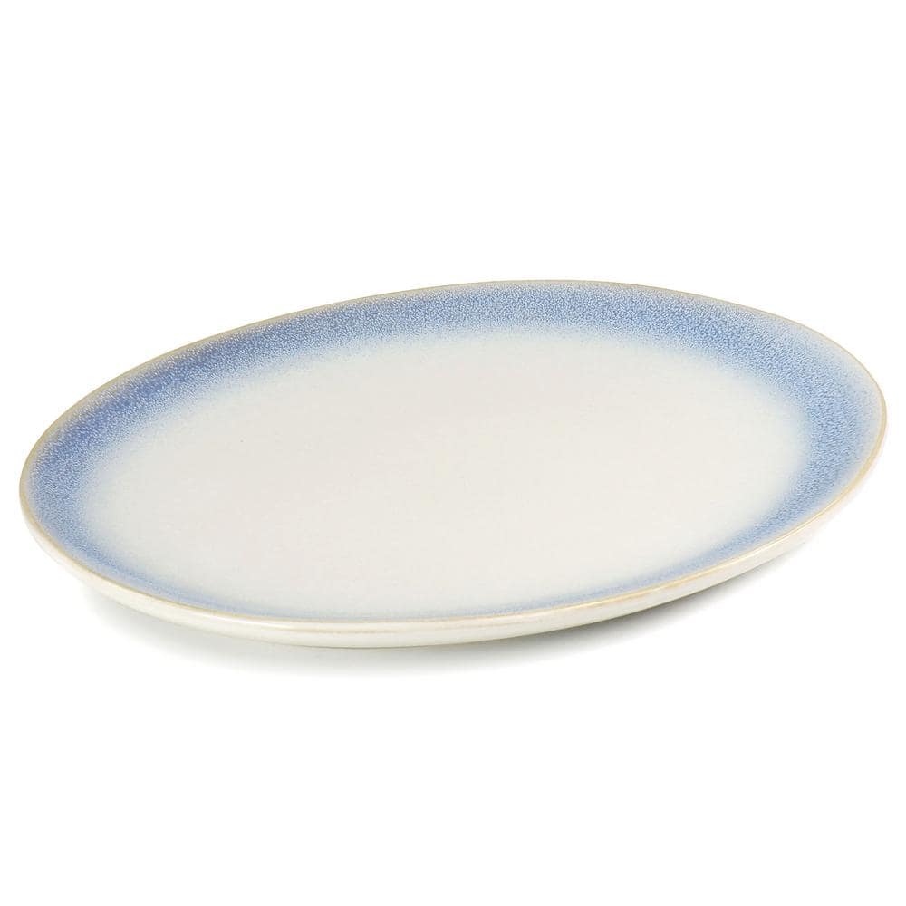 Blue Reactive Glaze Oval Ceramic Serving Platter, 13.6 Inches