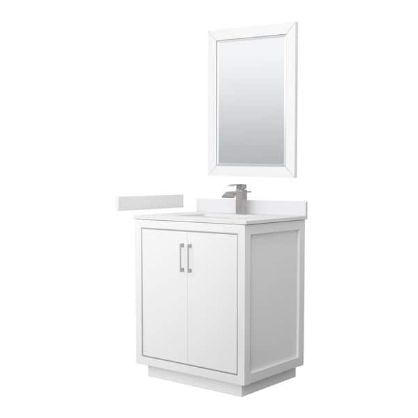 Wyndham Collection Icon 30 in. W x 22 in. D x 35 in. H Single Bath Vanity in White with White Cultured Marble Top and 24" Mirror
