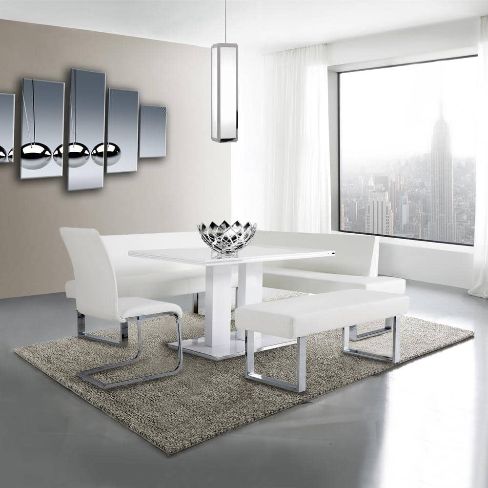 Contemporary White Faux Leather Upholstered Side Chair Set