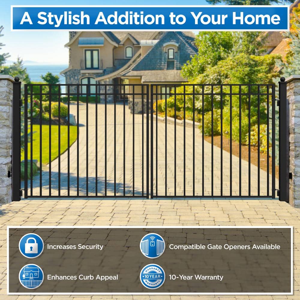 Madrid Style Black Steel Dual Swing Driveway Gate 12 x 6 Feet