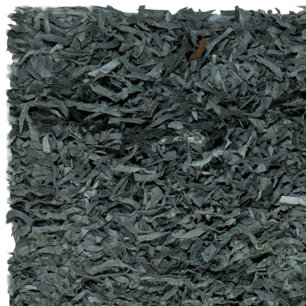 Hand-Knotted Gray Leather Shag 8' x 10' Cotton-Weave Area Rug