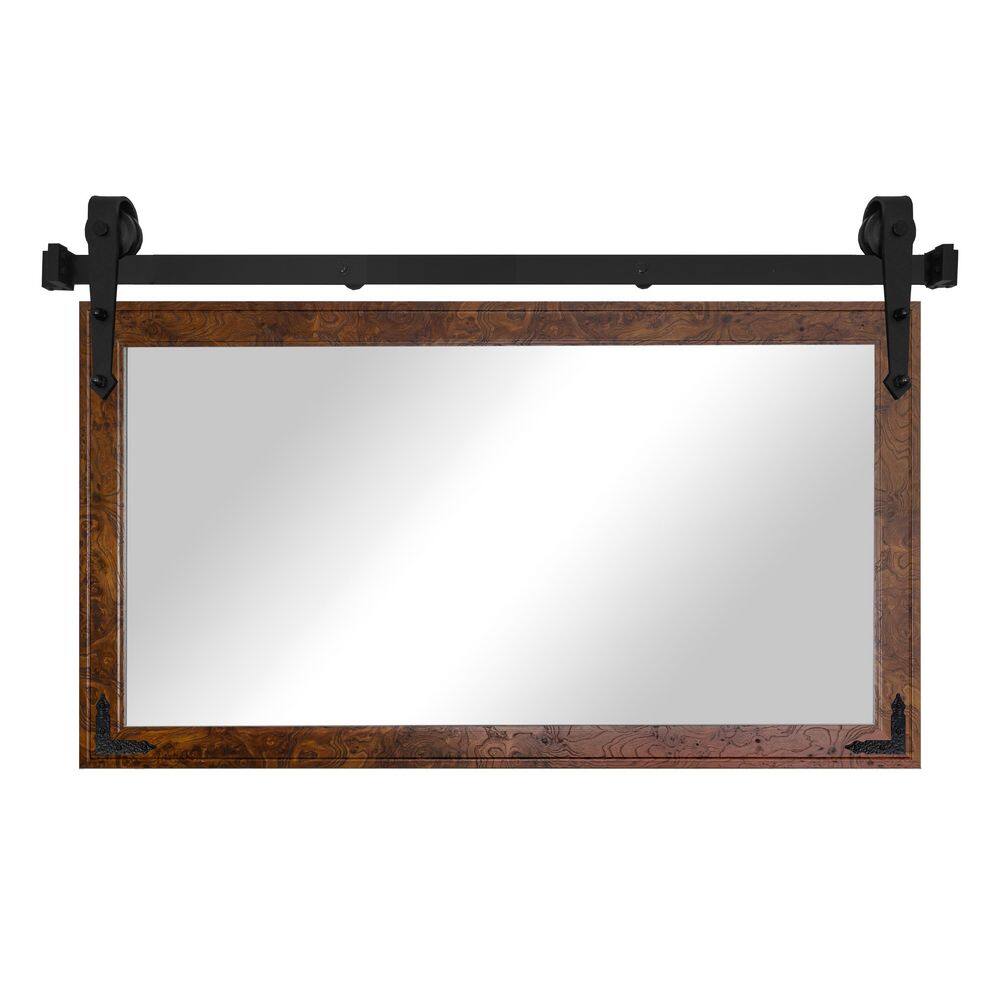 (33 in. H x 54 in. W) Dashboard Burl Mirror with Steel Barn Door Track and Decorative Metal Corner Brackets price history on PriceWatchPro