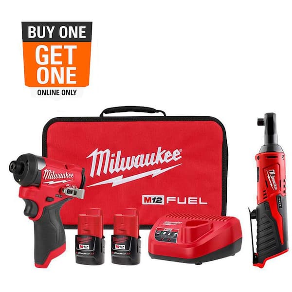 Milwaukee M12 FUEL 12-Volt Lithium-Ion Brushless Cordless 1/4 in. Hex Impact Driver Kit with M12 3/8 in. Ratchet