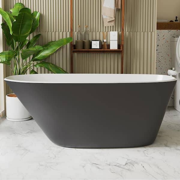 INSTER VELA 59 in. Modern Style Acrylic Single Slipper Freestanding Flatbottom Non-Whirlpool Soaking Bathtub in Gary