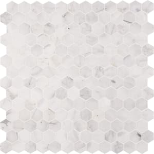 Calacatta Cressa Hexagon 12 in. x 12 in. x 10 mm Honed Marble Mosaic Tile (9.8 sq. ft. / case)