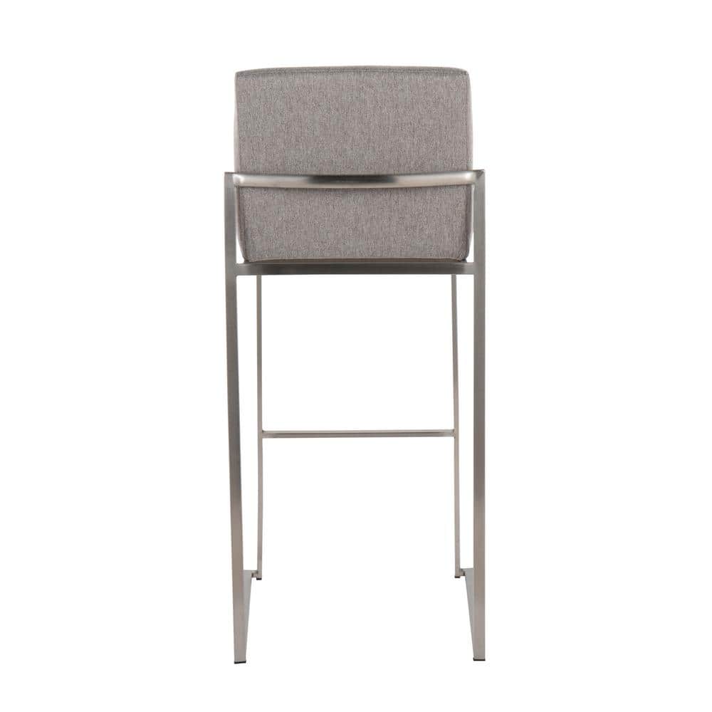 Adjustable Stainless Steel Grey Fabric High Back Barstool Set