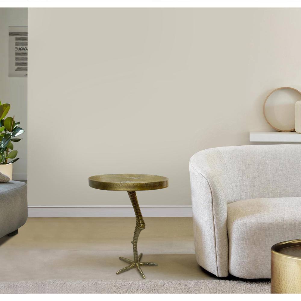 Antique Brass Round Metal Side Table with Bird Leg Base