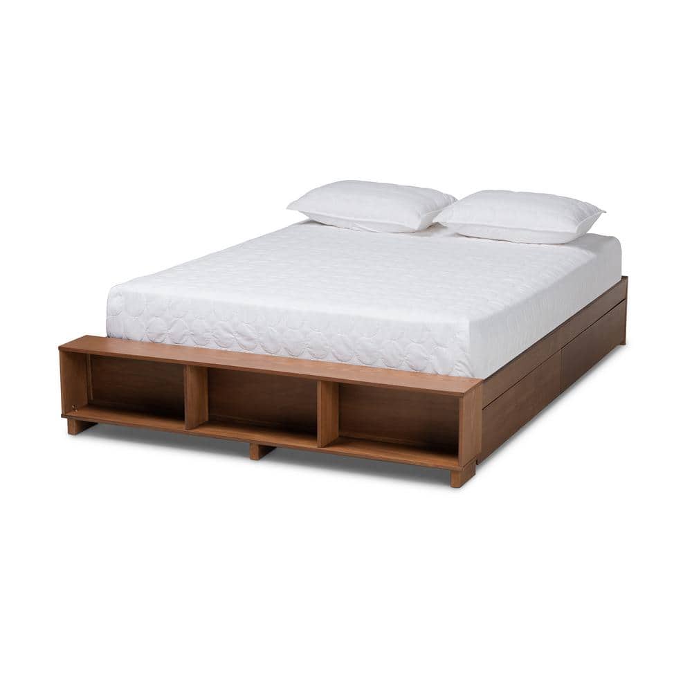 Arthur Full Size Ash Walnut Brown Wood Platform Bed with Storage