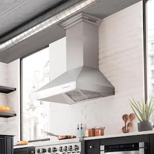 36 in. 700 CFM Ducted Vent Wall Mount Range Hood in Stainless Steel with Built-in CrownSound Bluetooth Speakers
