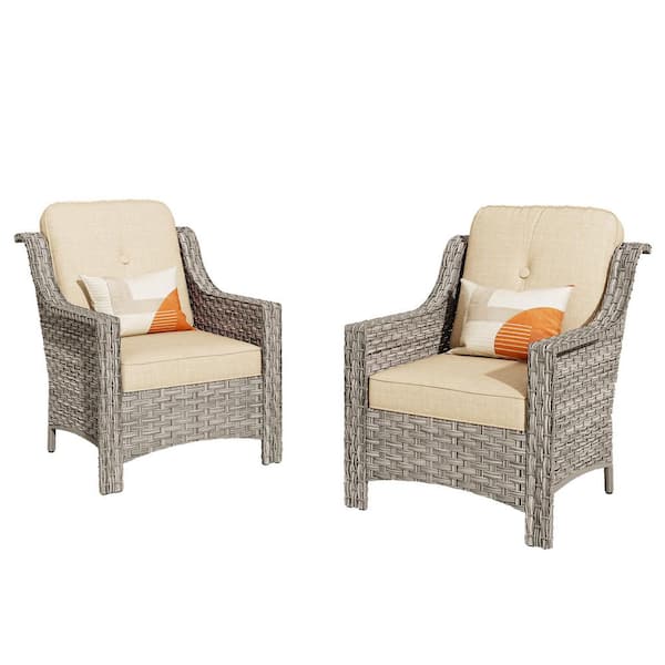 Eureka Gray Modern Wicker Outdoor Lounge Chair Seating Set with Beige Cushions (2-Pack)