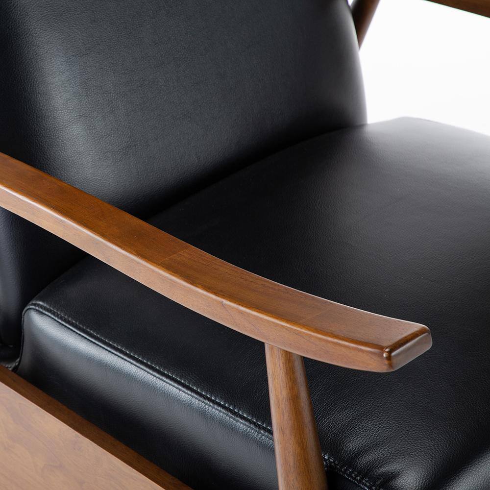 Mid-Century Modern Chestnut & Black Faux Leather Recliner