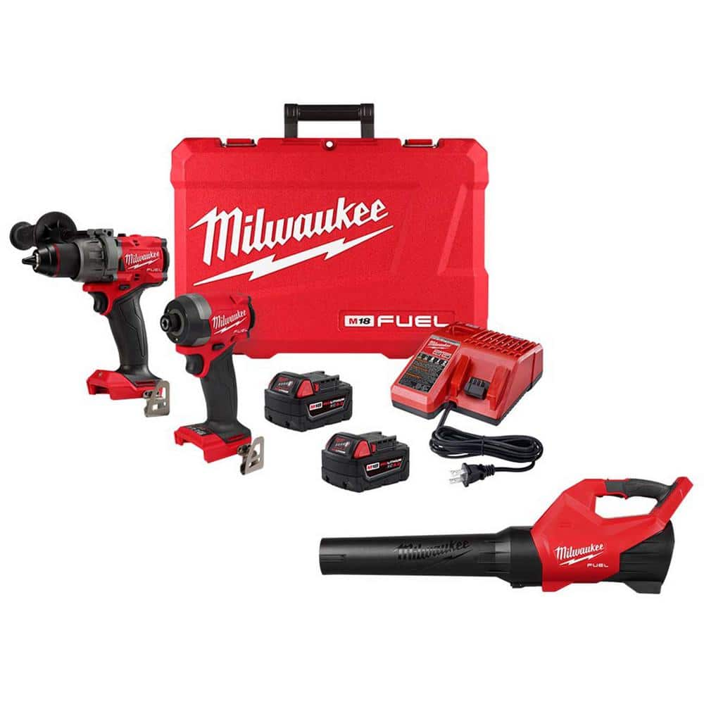 M18 FUEL 18V Lithium-Ion Brushless Cordless Hammer Drill and Impact Driver Combo Kit and M18 FUEL Blower -  Milwaukee, 3697-22-3017-20