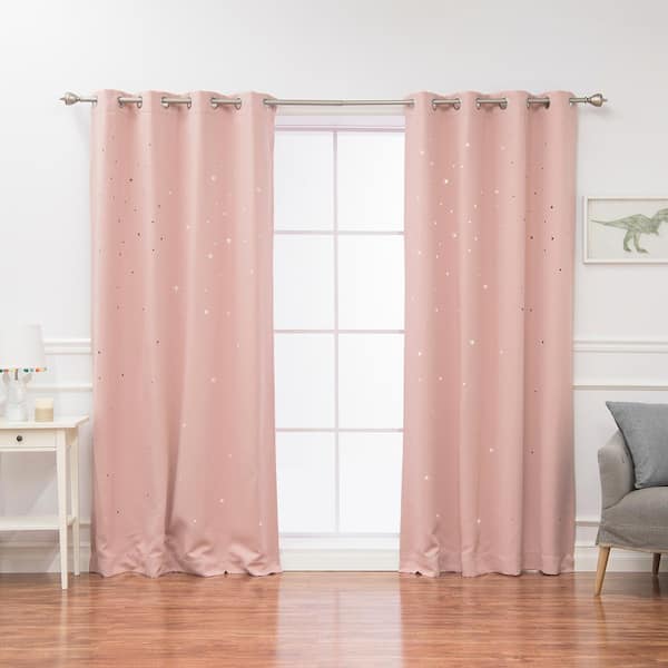 Best Home Fashion 84 in. L Star Cut Out Blackout Curtains in Dusty Pink (2-Pack)