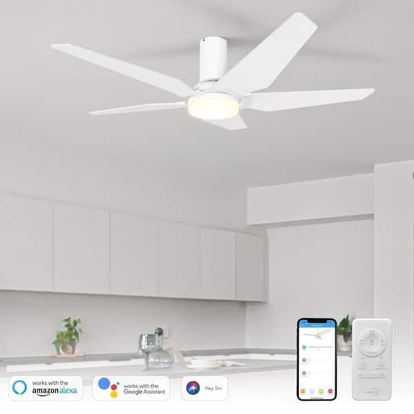 CARRO Voyager 52 in. Dimmable LED Indoor/Outdoor White Smart Ceiling Fan with Light and Remote, Works w/Alexa/Google Home