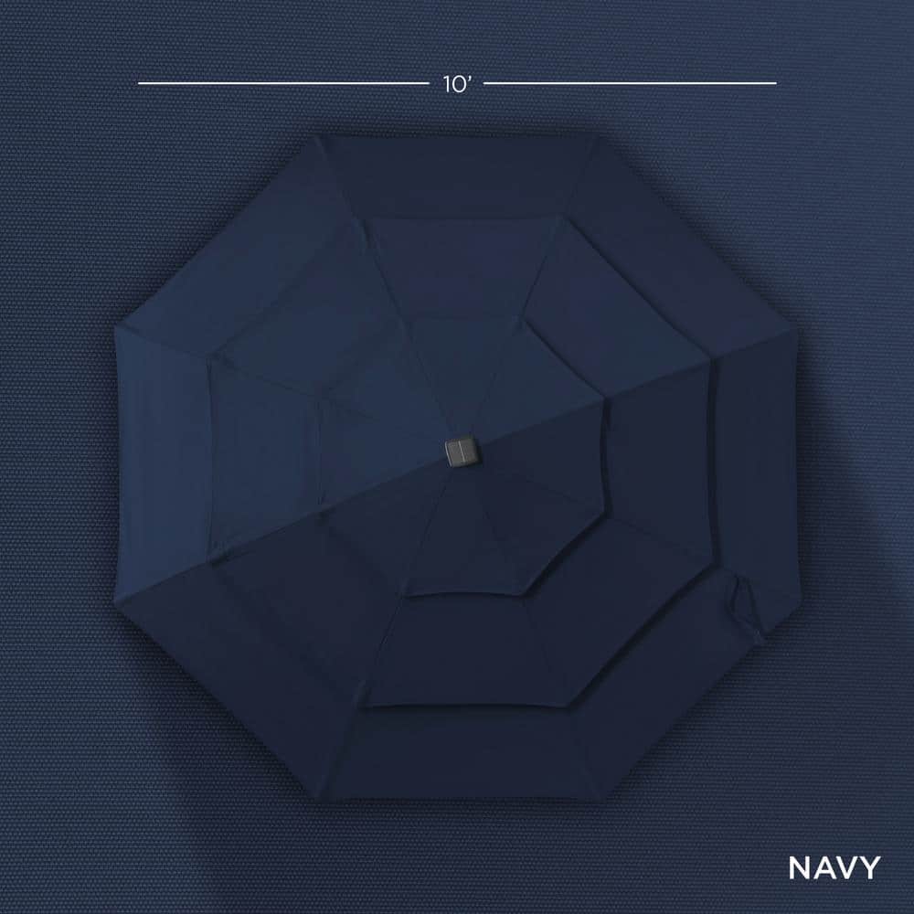 Navy 10ft 3-Tier Solar Patio Umbrella with LED Lights and Tilt Adjustment