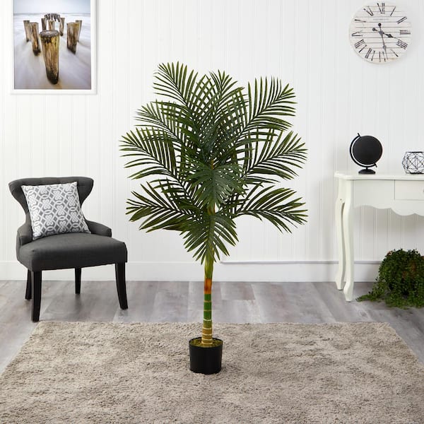 Nearly Natural 5 ft. Artificial Single Stalk Golden Cane Palm Tree ...