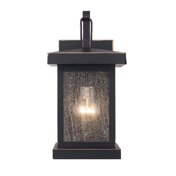 Bel Air Lighting Santa Cruz 1-Light Weathered Bronze Outdoor Wall Light Fixture with Seeded Glass