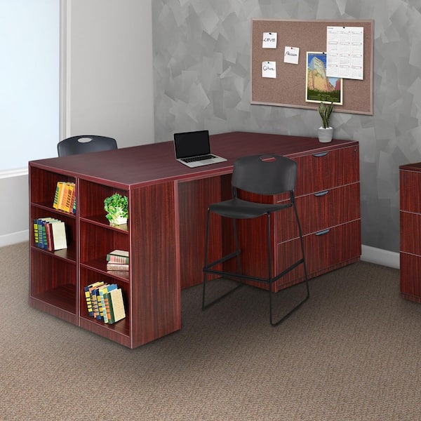 Legacy 85 in. Mahogany Stand Up 2 Lateral File/ 2 Desk Quad with Bookcase End