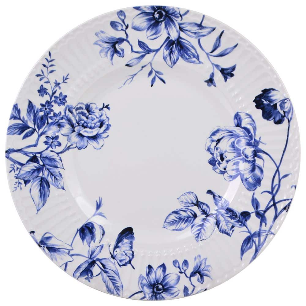 Cassian Blue Floral Embossed Porcelain 12-Piece Dinnerware Set