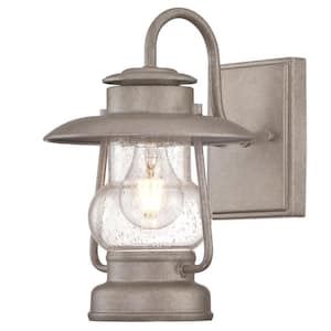 Santa Fe Small 1-Light Weathered Steel Outdoor Wall Mount Lantern with Clear Seeded Glass