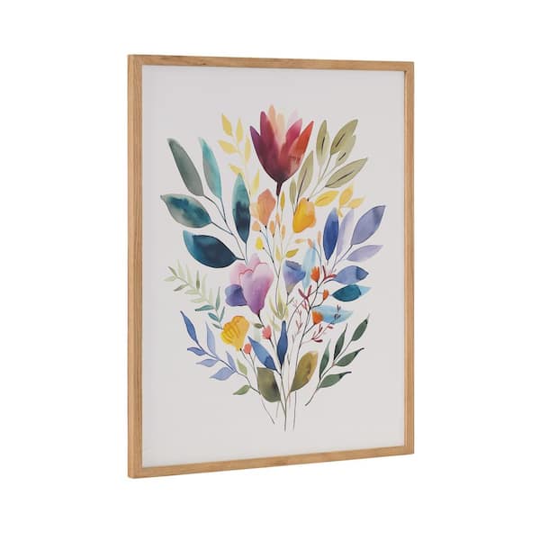 Kate and Laurel Gallery Jewel Tone Botanical Watercolor Bouquet by the Creative Bunch Studio Natural Framed Art Print 16 in. x 20 in.