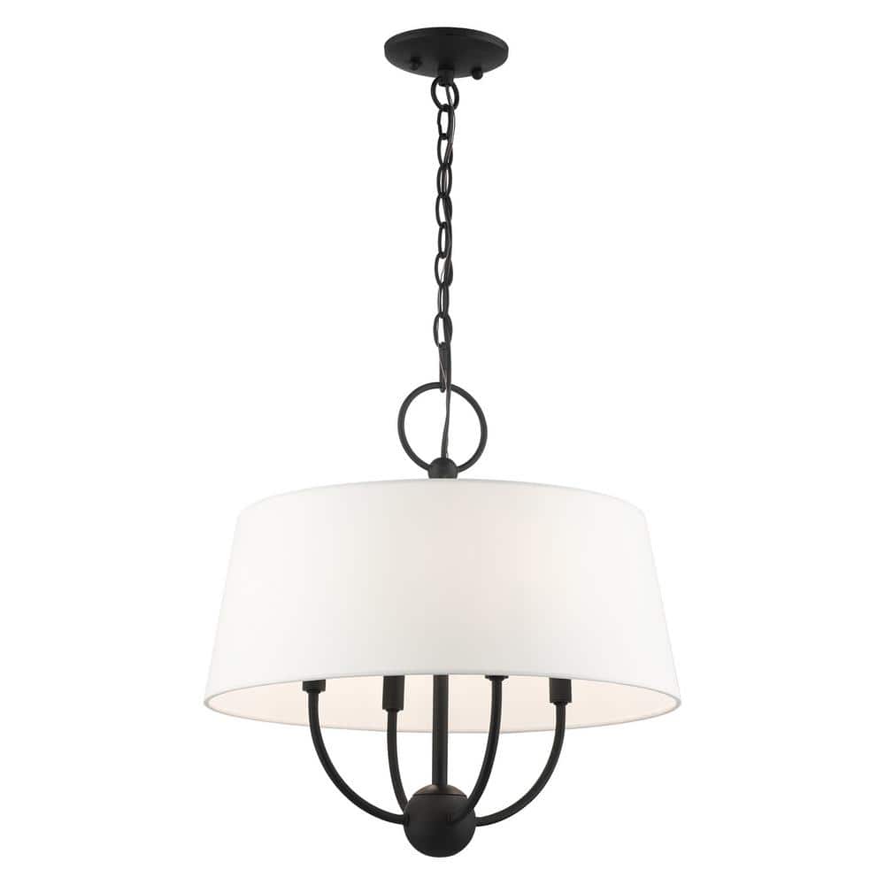 Mini Drum 4-Light Black Pendant with Off-White Shade
