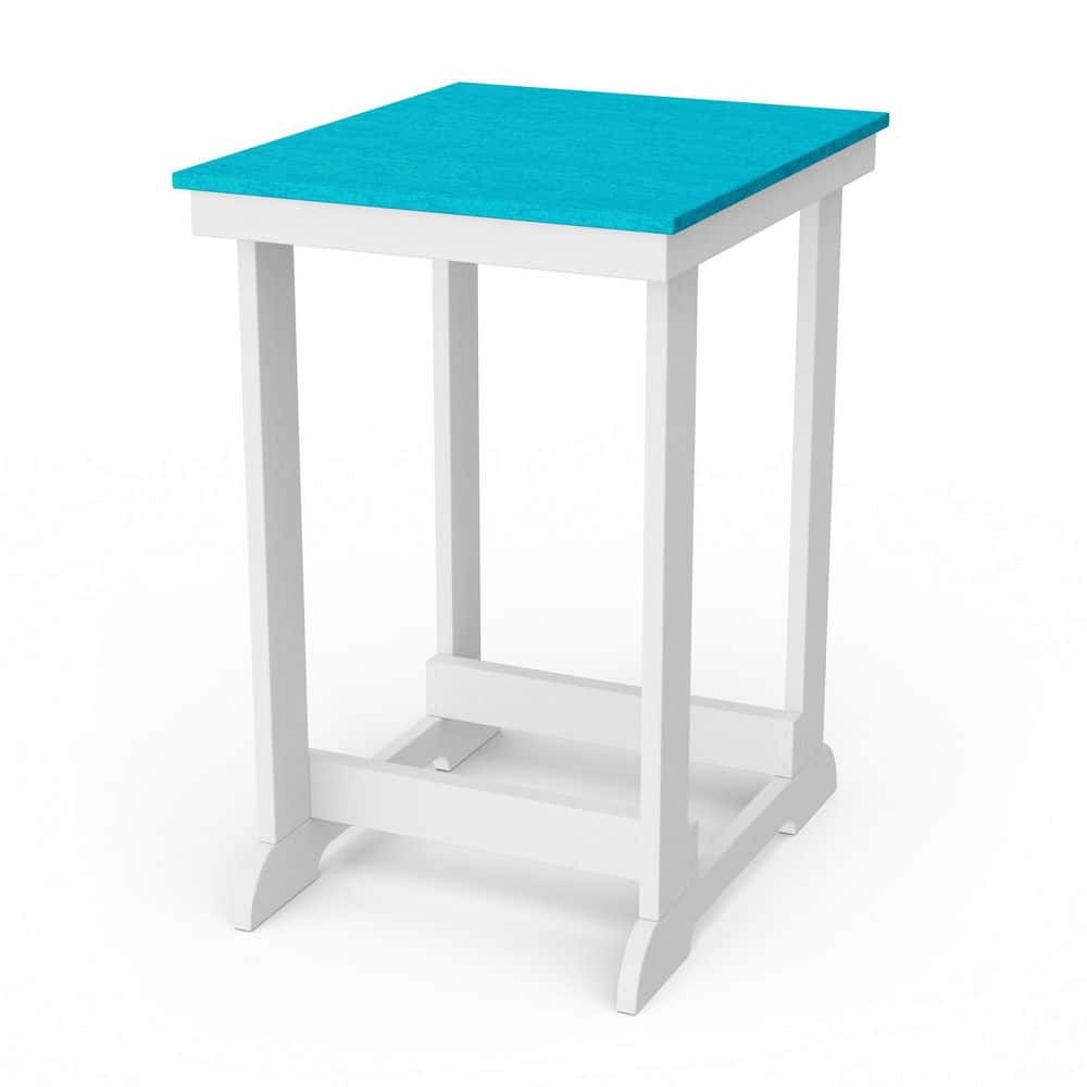 Heritage Aruba Blue and White HDPE Plastic Outdoor Patio Counter Height Table