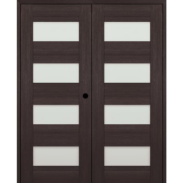 Belldinni Vona 07-08 72 in. x 96 in. Left Active 4-Lite Frosted Glass Veralinga Oak Wood Composite Double Prehung Interior Door