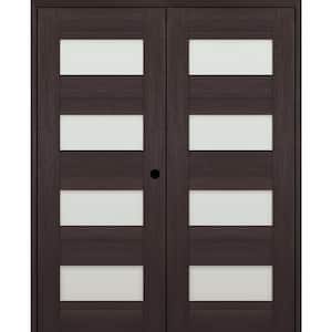 07-08 60 in. x 80 in. Left Active 4-Lite Frosted Glass Veralinga Oak Wood Composite Double Prehung Interior Door