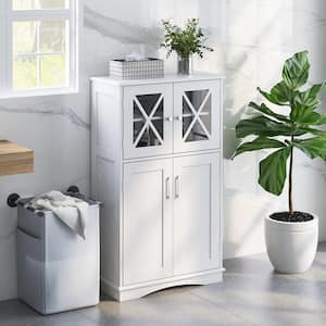 23.5 in. W x 12 in. D x 42.5 in. H White Bathroom Storage Linen Cabinet with Doors and Adjustable Shelves