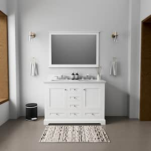 Dukes 48 in. W x 22 in. D White Double Freestanding Bath Vanity with Carrara Marble Top and Mirror