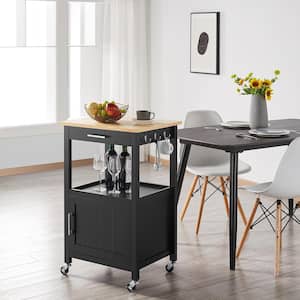 Black Small Rolling Kitchen Island Kitchen Cart with Storage Drawer and 3-Hooks